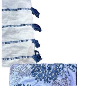 New! Set of Coastal Blue and White Textured Throw Pillowcases